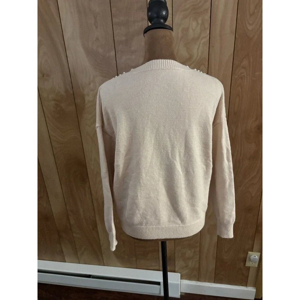 SHEIN Women’s Beige Sweater With Pearl Embellishments Size Small - Picture 2 of 5